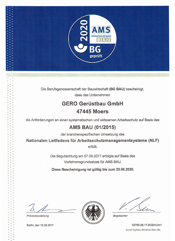 AMS Bau Urkunde für GERO Industrieleistungen GmbH